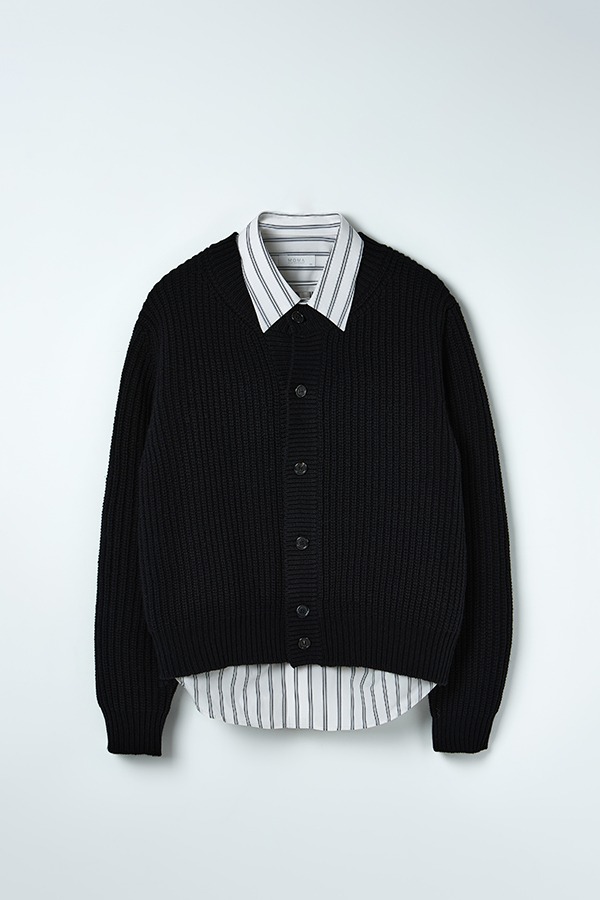 Wool roundneck crop knit cardigan - black [품절임박]
