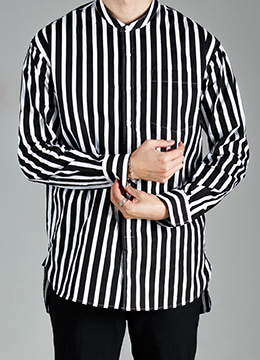 Bold stripe semi over china collar shirt- 2 color