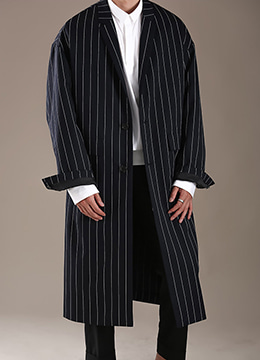 [wool 100%]  Pin stripe over fit coat