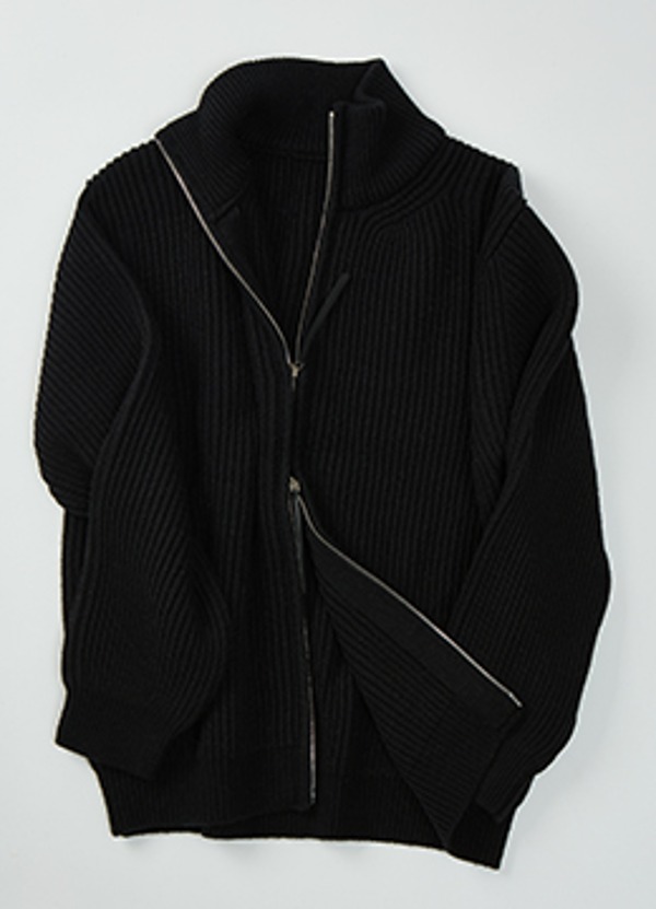 Bulky wool full zip knit - black[품절임박]