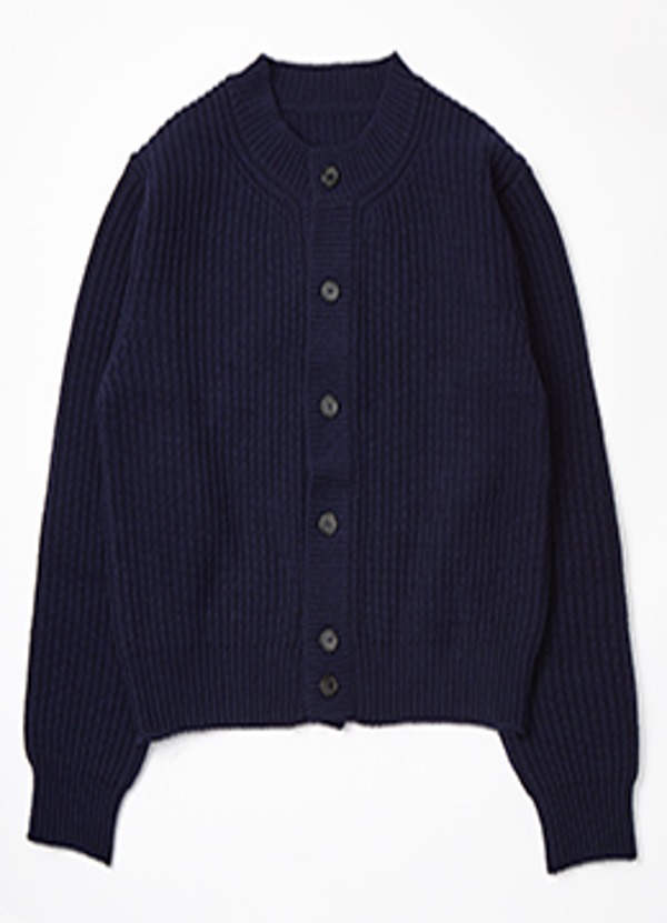 Wool roundneck crop knit cardigan - navy [품절임박]