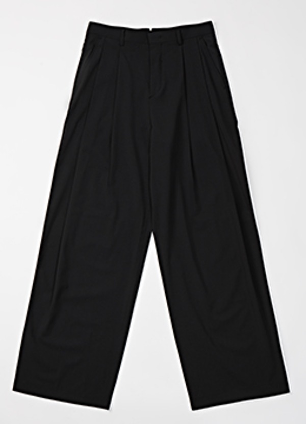Premium  wool two tuck wide slacks - black [품절임박]