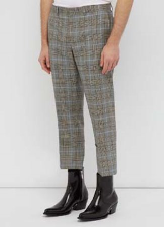 [Wool 100%] Blue check turn up pants