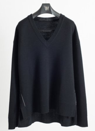 [CLEARANCE SALE]  [WOOL 100%] White line slit vneck sweater 2 color [품절 임박]
