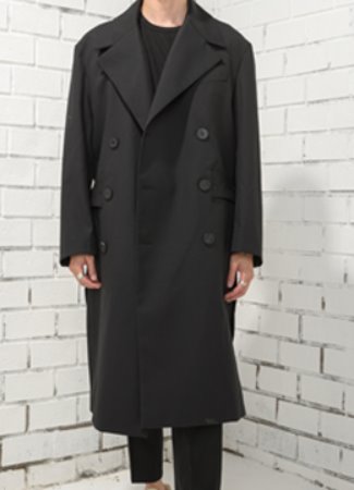 Side button pleat double trench coat