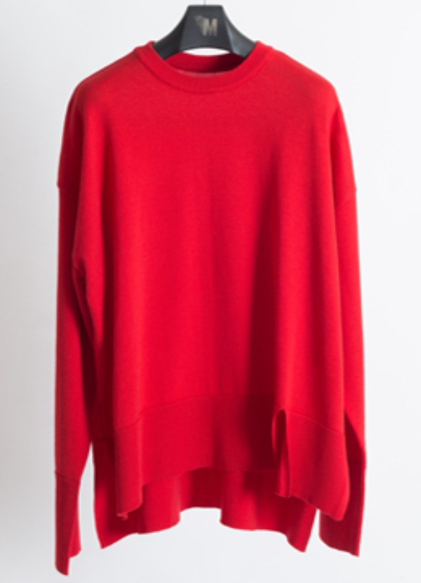 [Wool 100%]  Slit Oversized Crew Neck Sweater - 2color