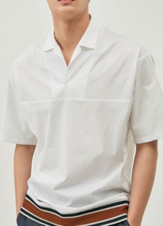 [Euro fabric] Short sleeve open collar banding point shirts