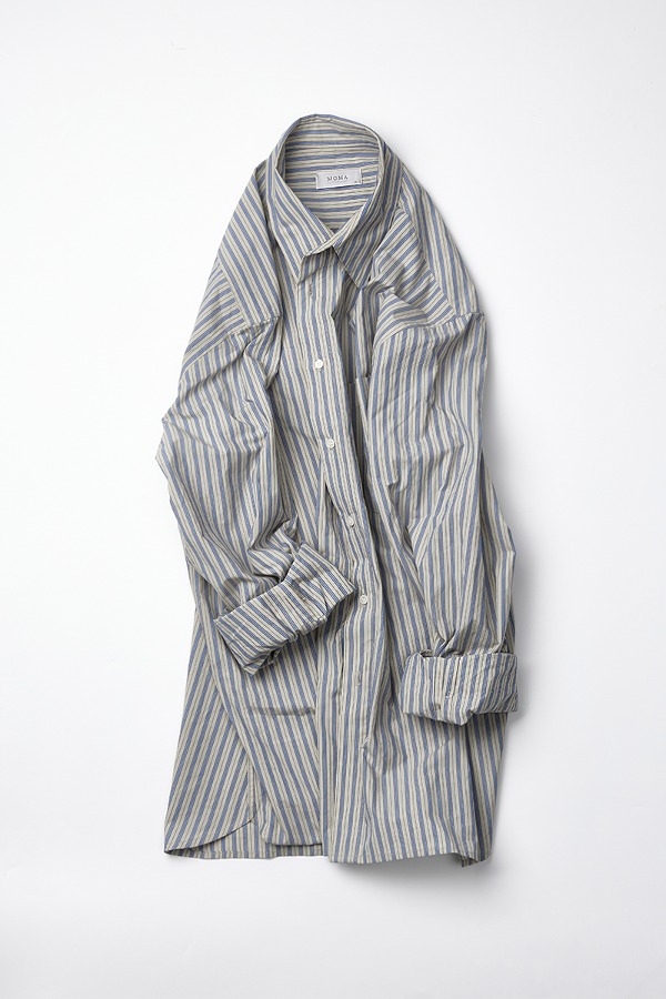 60&#039;s compact beige blue stripe shirt  [품절임박]