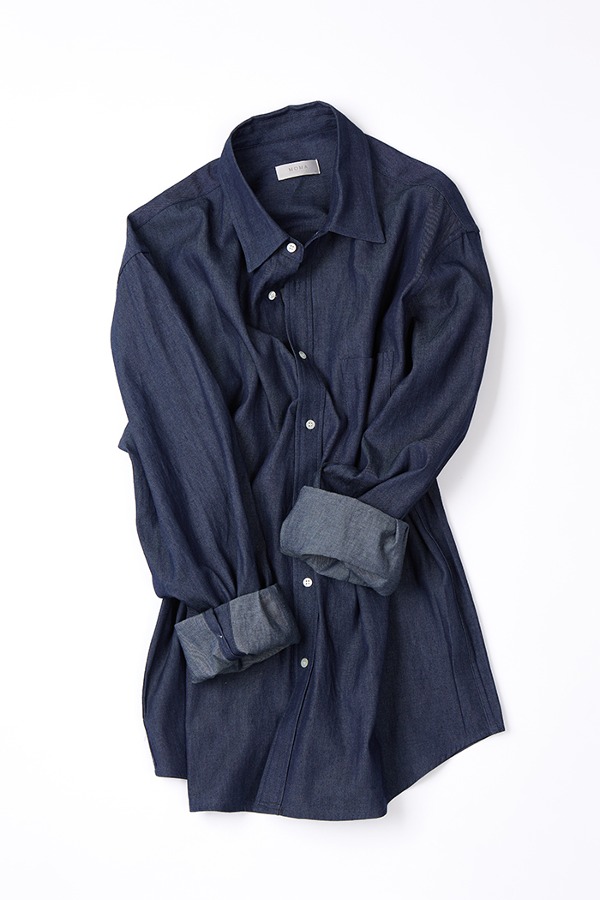 Sunwell cotton yarn dyed soft denim shirt -indigo black [품절임박]