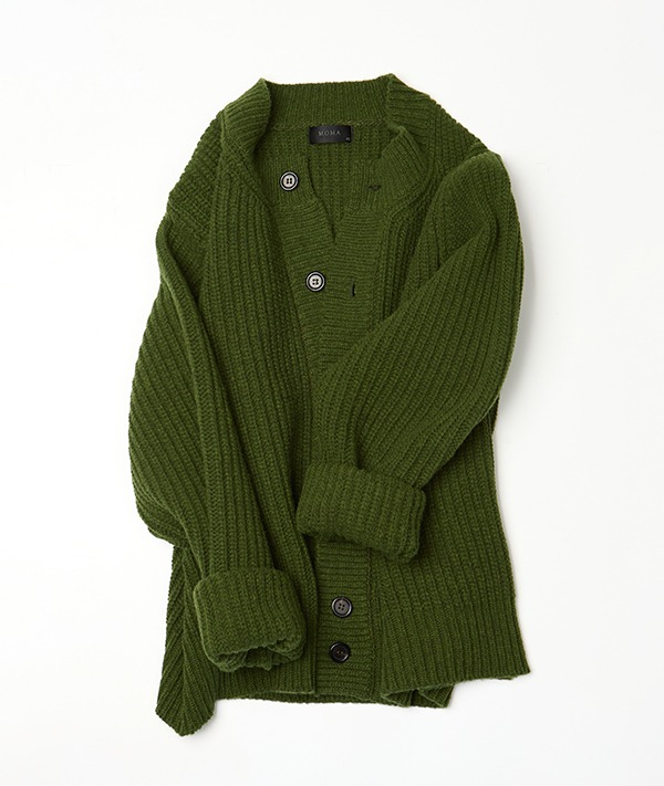 Wool roundneck crop knit cardigan - green [품절임박]
