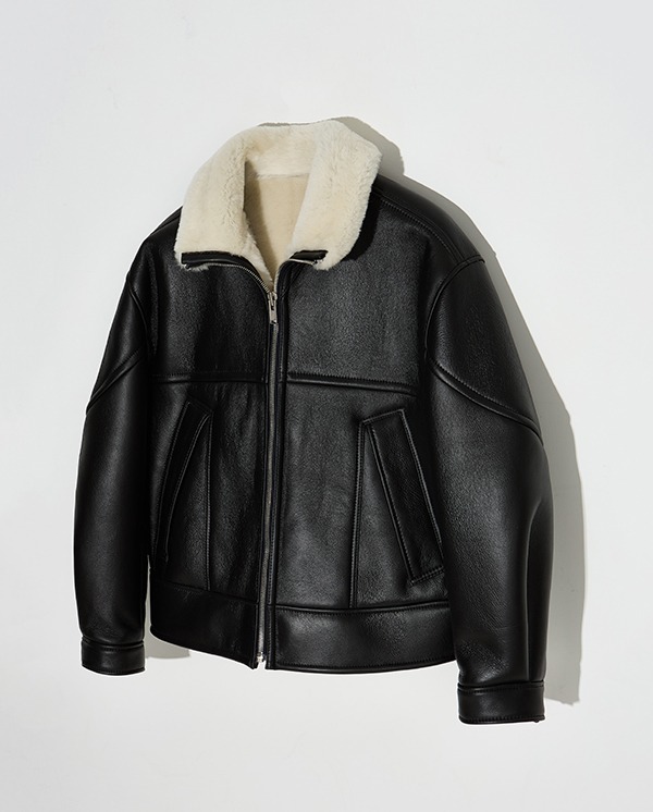 Lamskin shearling jacket  - black &amp; silver  [품절임박]