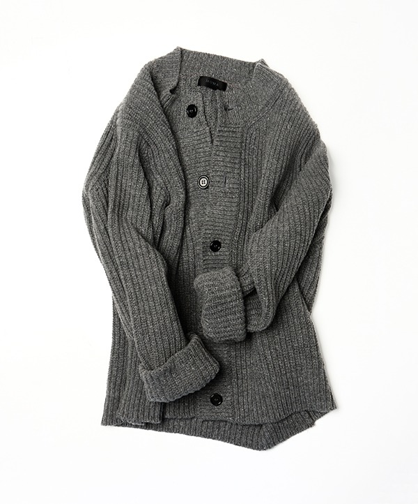 Wool roundneck crop knit cardigan - charcoal [품절임박]