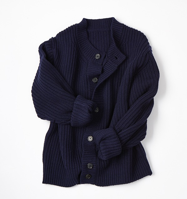 Wool roundneck crop knit cardigan - navy [품절임박]