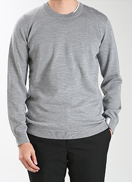 [Wool 100%]Neck point round knit-grey