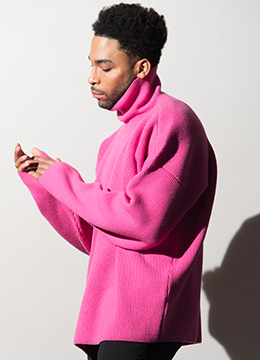[Wool 100%] Pink over fit turtleneck sweater
