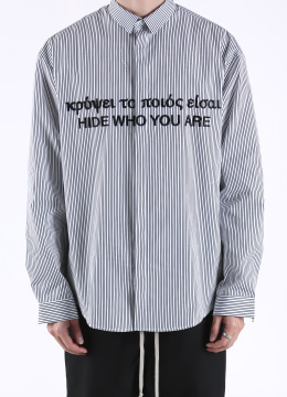 [Euro fabric]   Striped &#039;hide who you are&#039;embroidered shirt