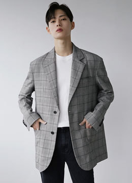 [wool 100%] Oversized glen check single jacket [품절 임박]