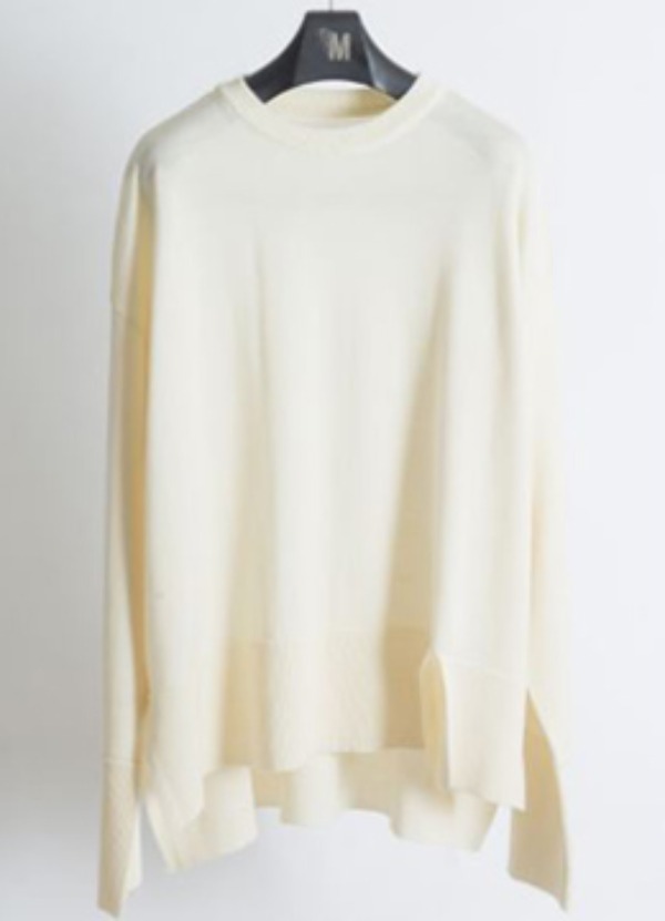 [Wool 100%]  Slit Oversized Crew Neck Sweater - 2color