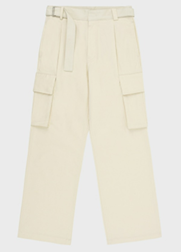 Signature semi-wide cargo pants cream [품절임박]
