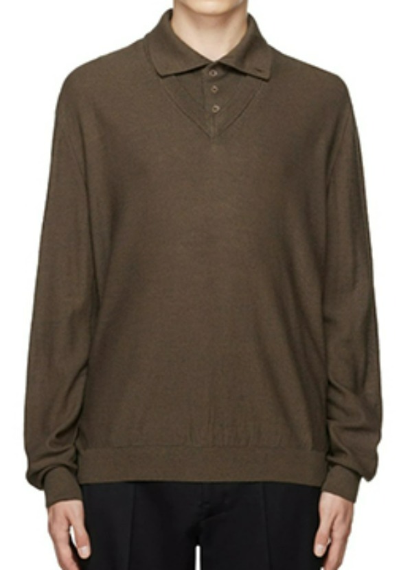 Wool&amp;silk layered button poloneck sweater -  4 color