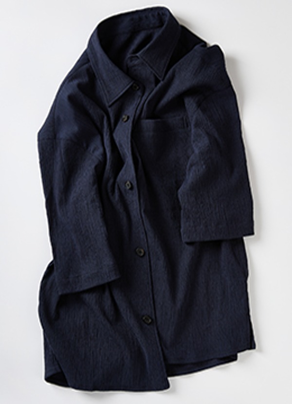 Stylem luxury crinkle half sleeve shirt -navy[품절임박]