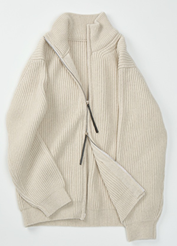 Bulky wool full zip knit - oat grey [품절임박]