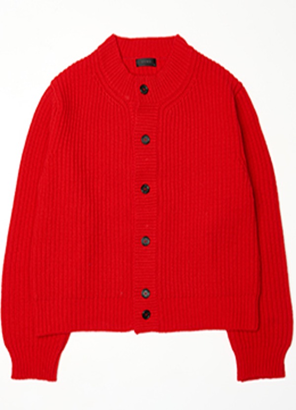Wool roundneck crop knit cardigan - red [품절임박]