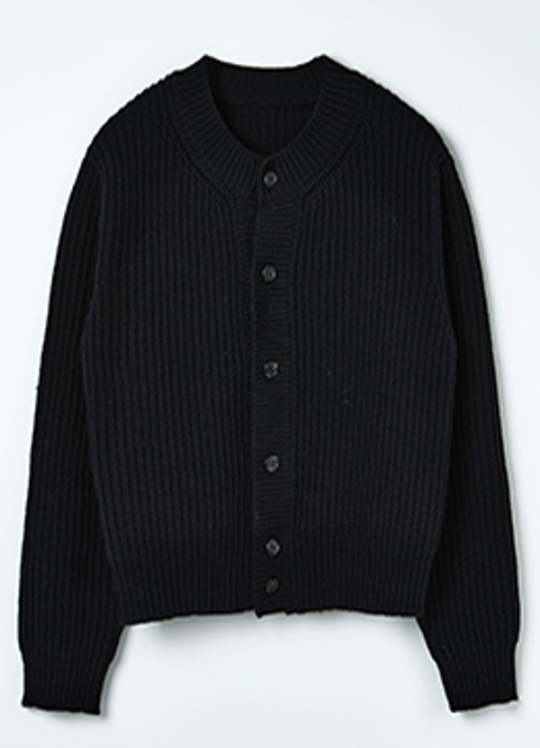 Wool roundneck crop knit cardigan - black