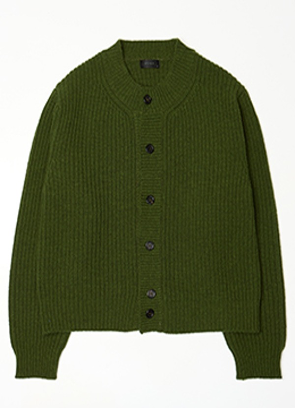Wool roundneck crop knit cardigan - green [품절임박]
