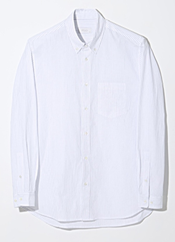 Cool small wave voile buttondown shirt- white&amp;blue